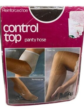 Vintage Matisse Control Top Sheer Leg Pantyhose Petite Taupe Reinforced Toe